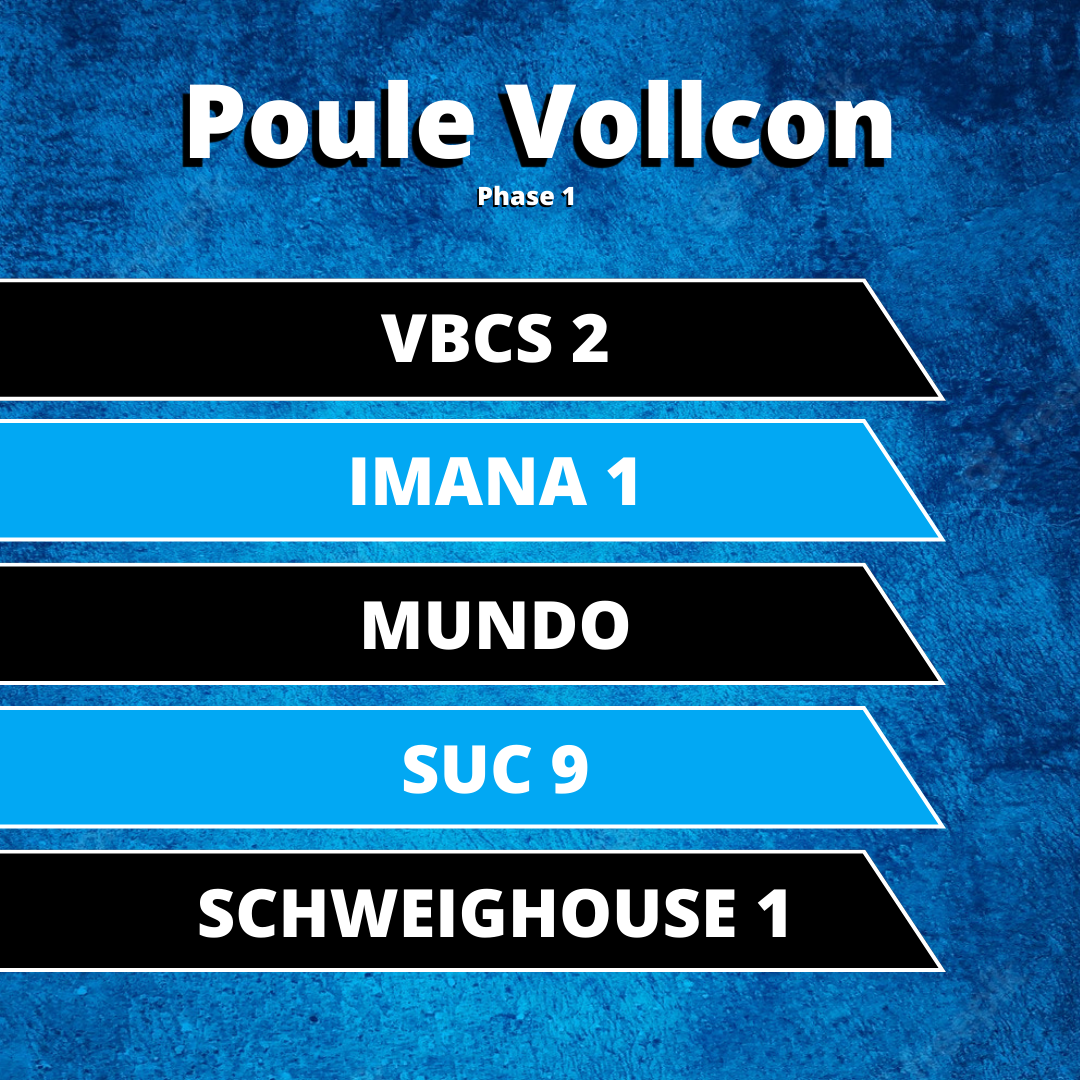 Equipes qui composent la poule de l'équipe de volley deux de la constantia :  VBCS, imana, mundo, SUC, Schweighouse